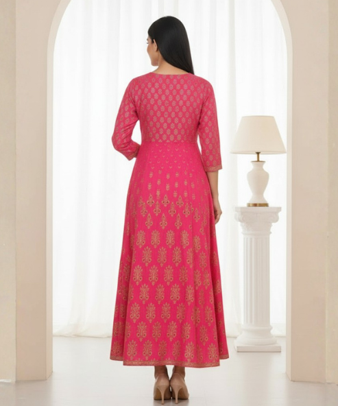 Magenta Pink  Embellished  Long Dress