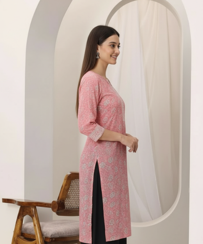 Pink Printed Cotton Kurti