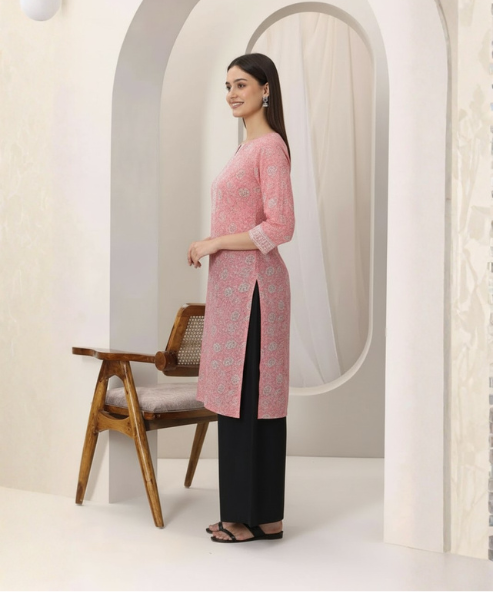 Pink Printed Cotton Kurti