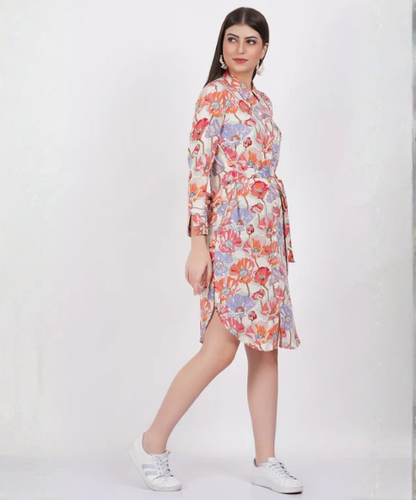 Peach Colour Flower Printed  Dress