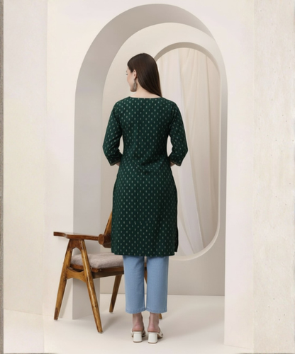 Green Printed Cotton Kurti