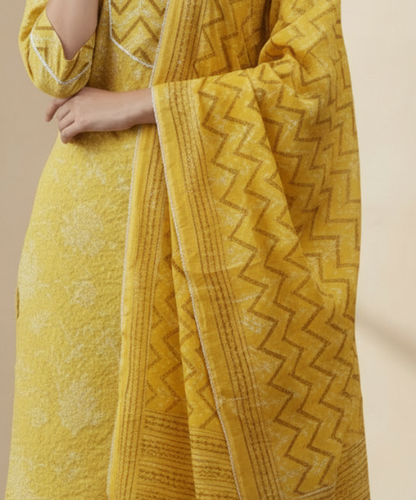 Yellow Colour Kurti Pant Dupatta Set