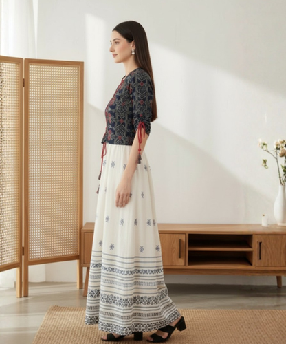 Blue White  Long Dress With Shrug