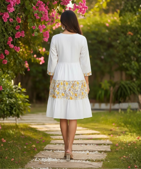 White Colour Embroidered Cambric Cotton Dress