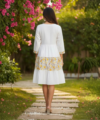 White Colour Embroidered Cambric Cotton Dress