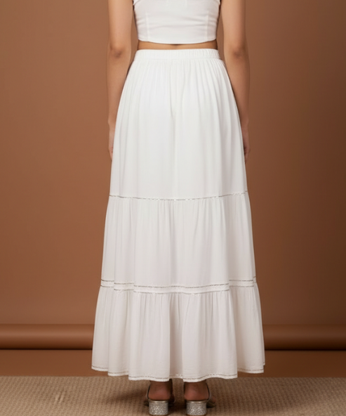 White Colour Embellished Cotton Skirt