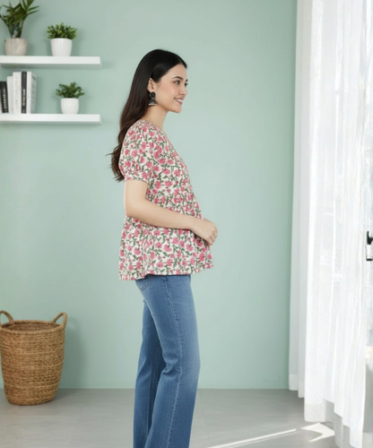 Pink Cotton Wrap Top