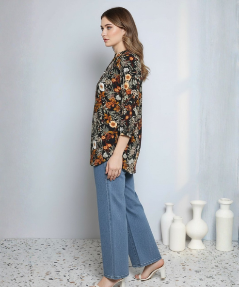 Black Colour Multi Printed Modal Tunic Top