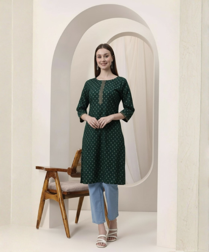 Green Printed Cotton Kurti