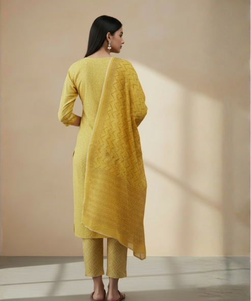 Yellow Colour Kurti Pant Dupatta Set