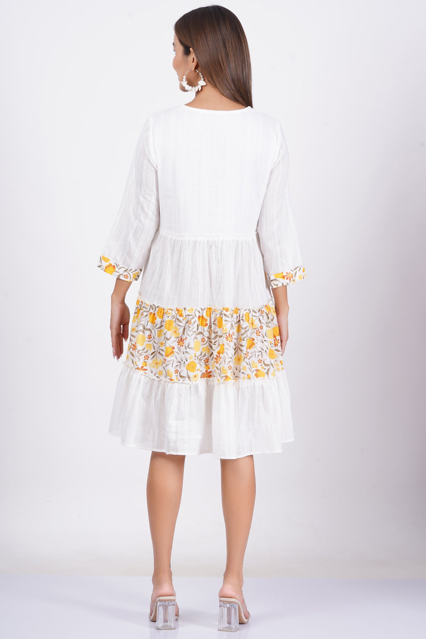 White Colour Embroidered Cambric Cotton Dress