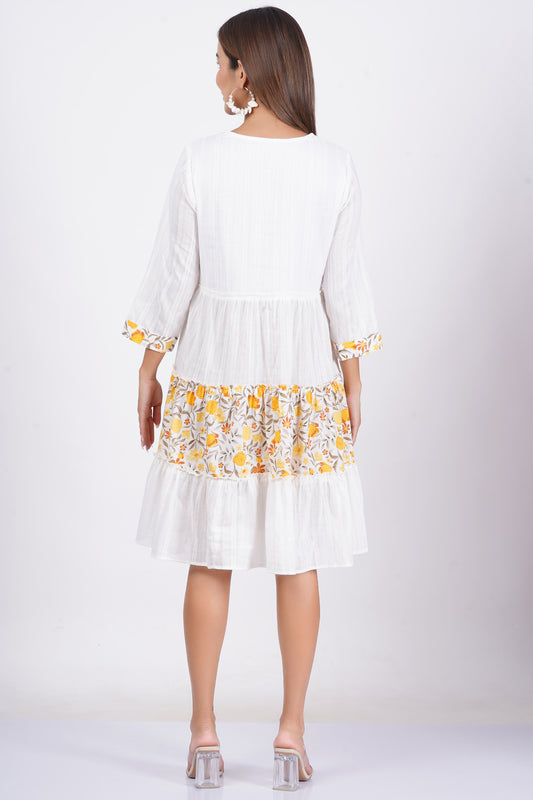 White Colour Embroidered Cambric Cotton Dress