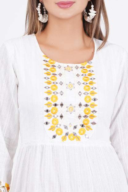 White Colour Embroidered Cambric Cotton Dress