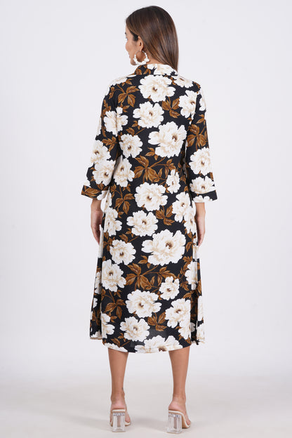 Black Colour Viscose A-Line Dress For Women