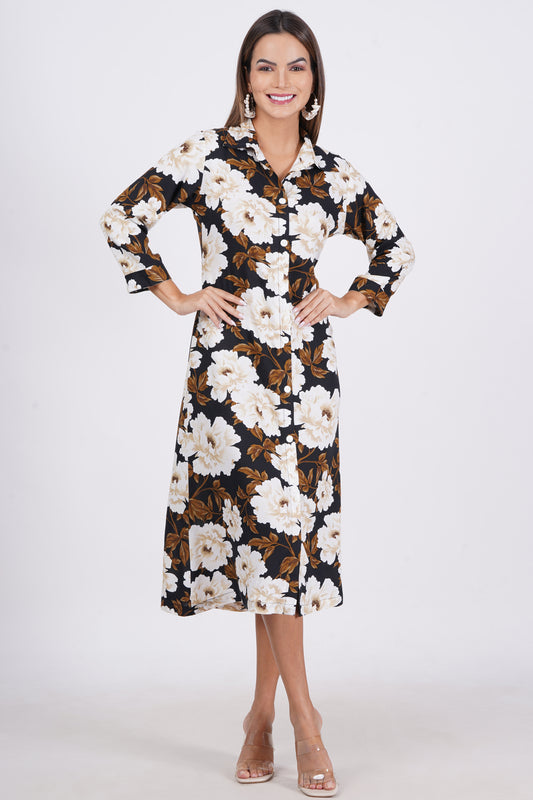 Black Colour Viscose A-Line Dress For Women