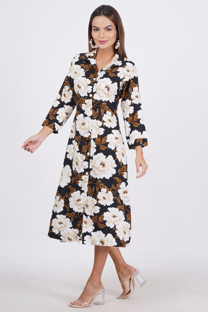 Black Colour Viscose A-Line Dress For Women