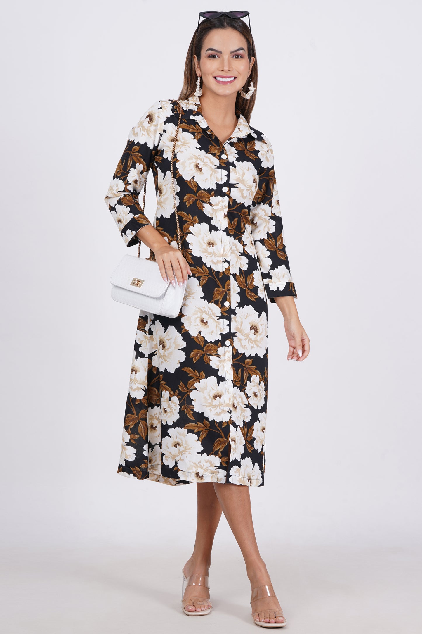 Black Colour Viscose A-Line Dress For Women