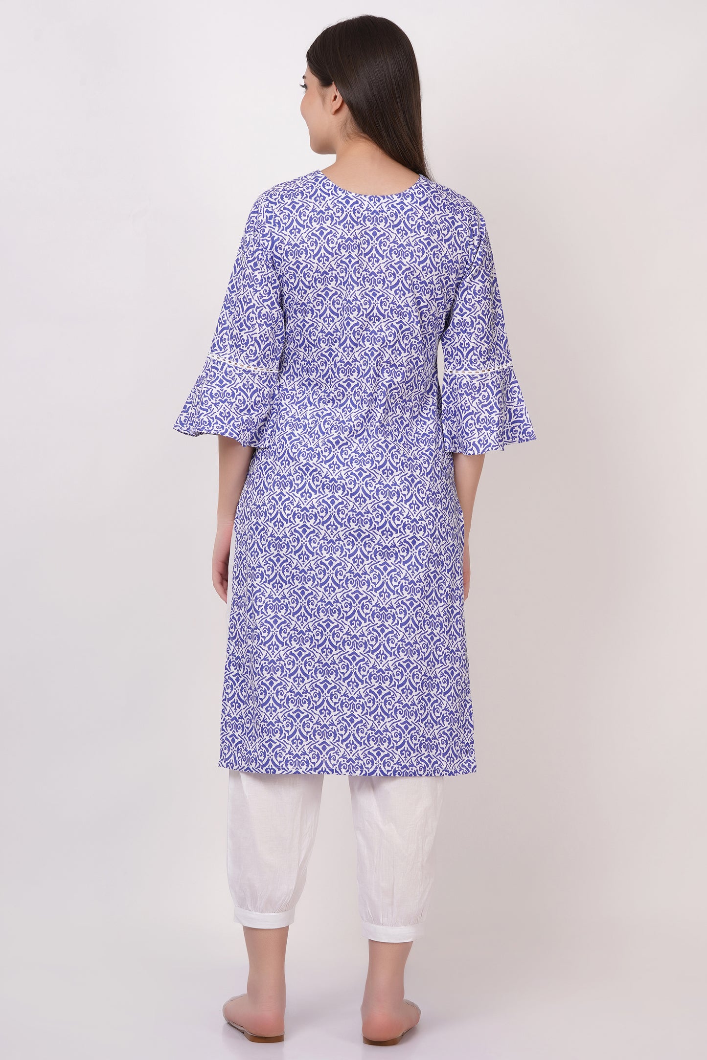 Blue and White Kurti Pant Dupatta Set