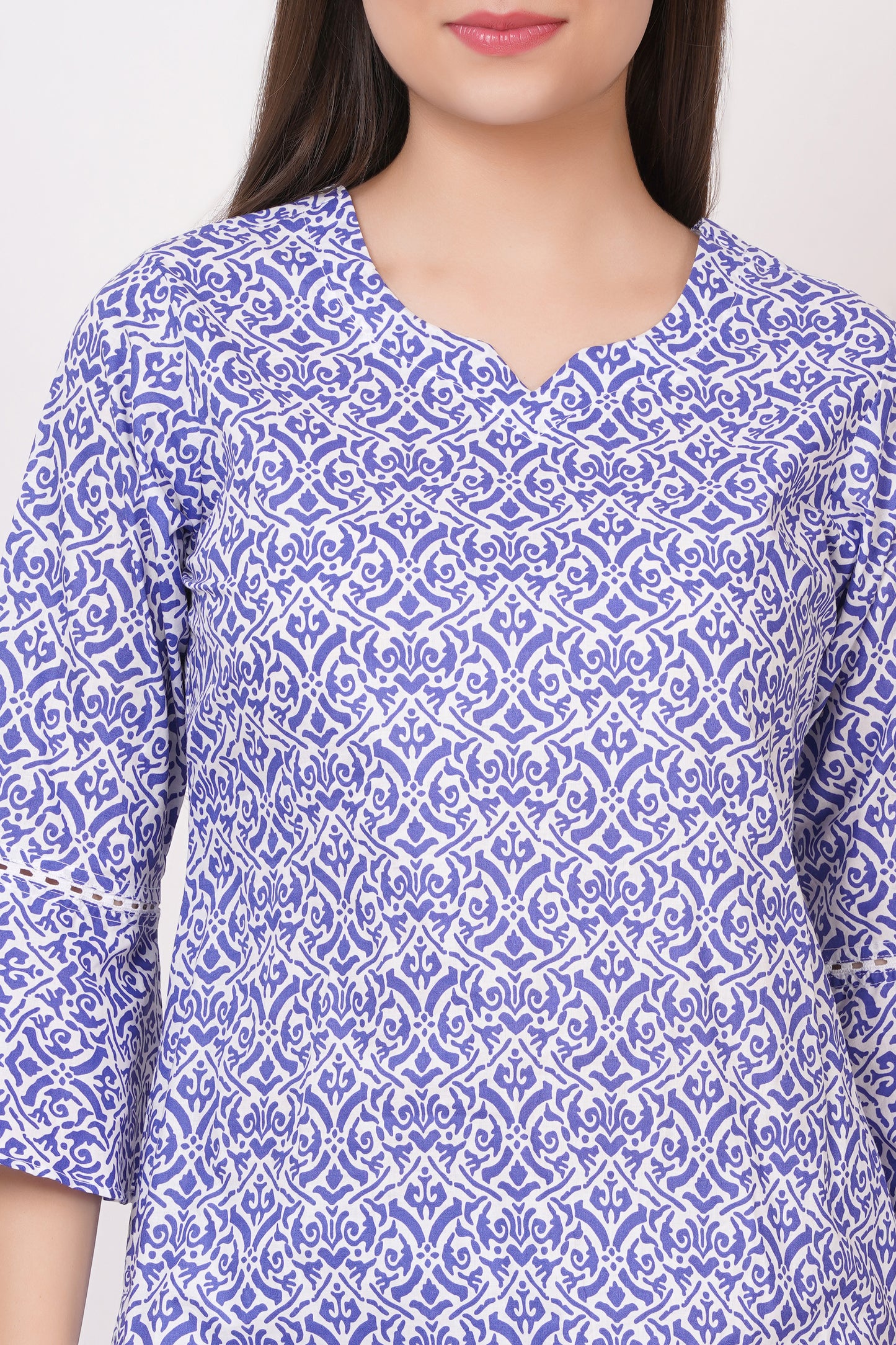 Blue and White Kurti Pant Dupatta Set