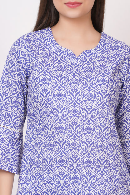 Blue and White Kurti Pant Dupatta Set