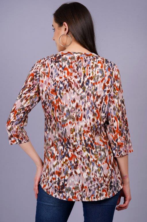 Brown Multi Colour Printed Viscose Tunic Top