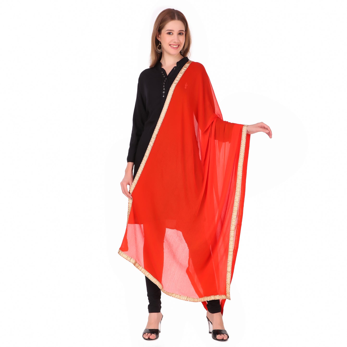 Orange Chiffon Embellished Dupatta