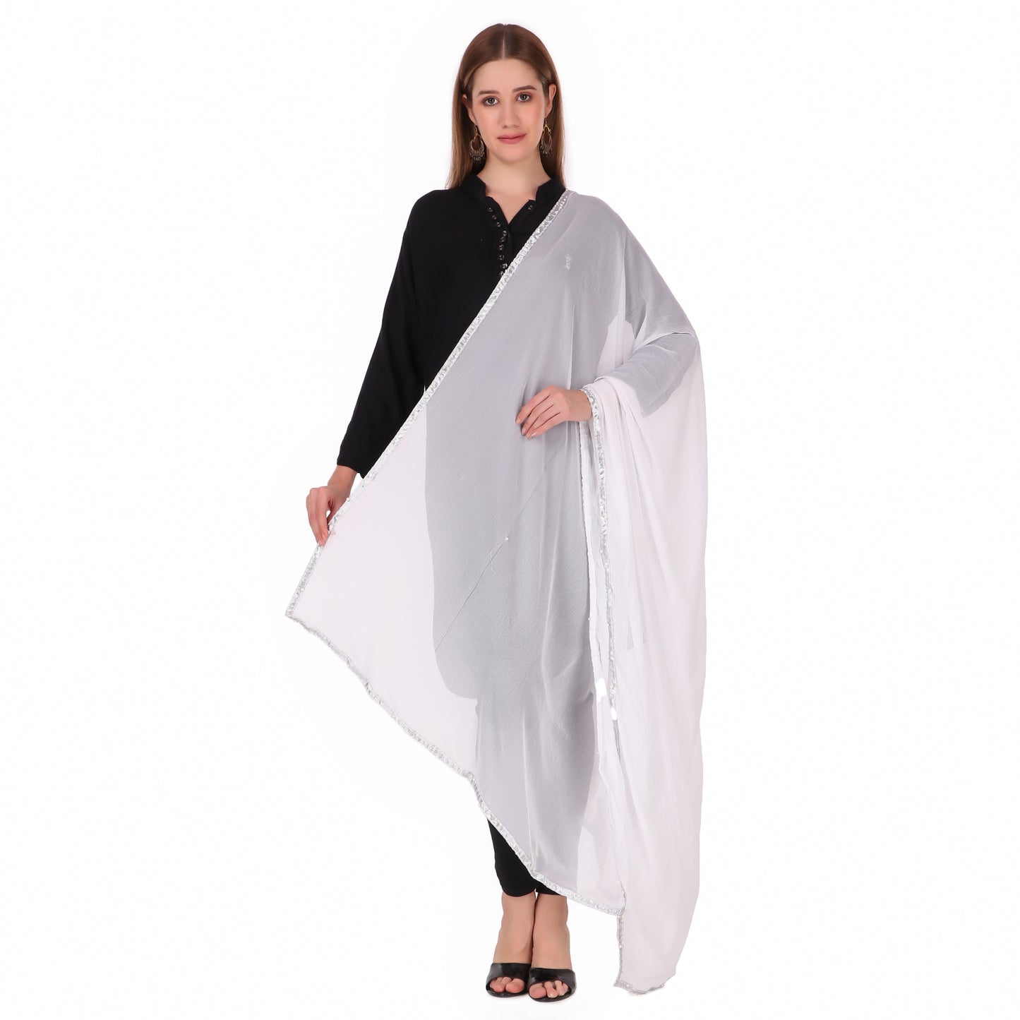 White Chiffon Embellished Dupatta