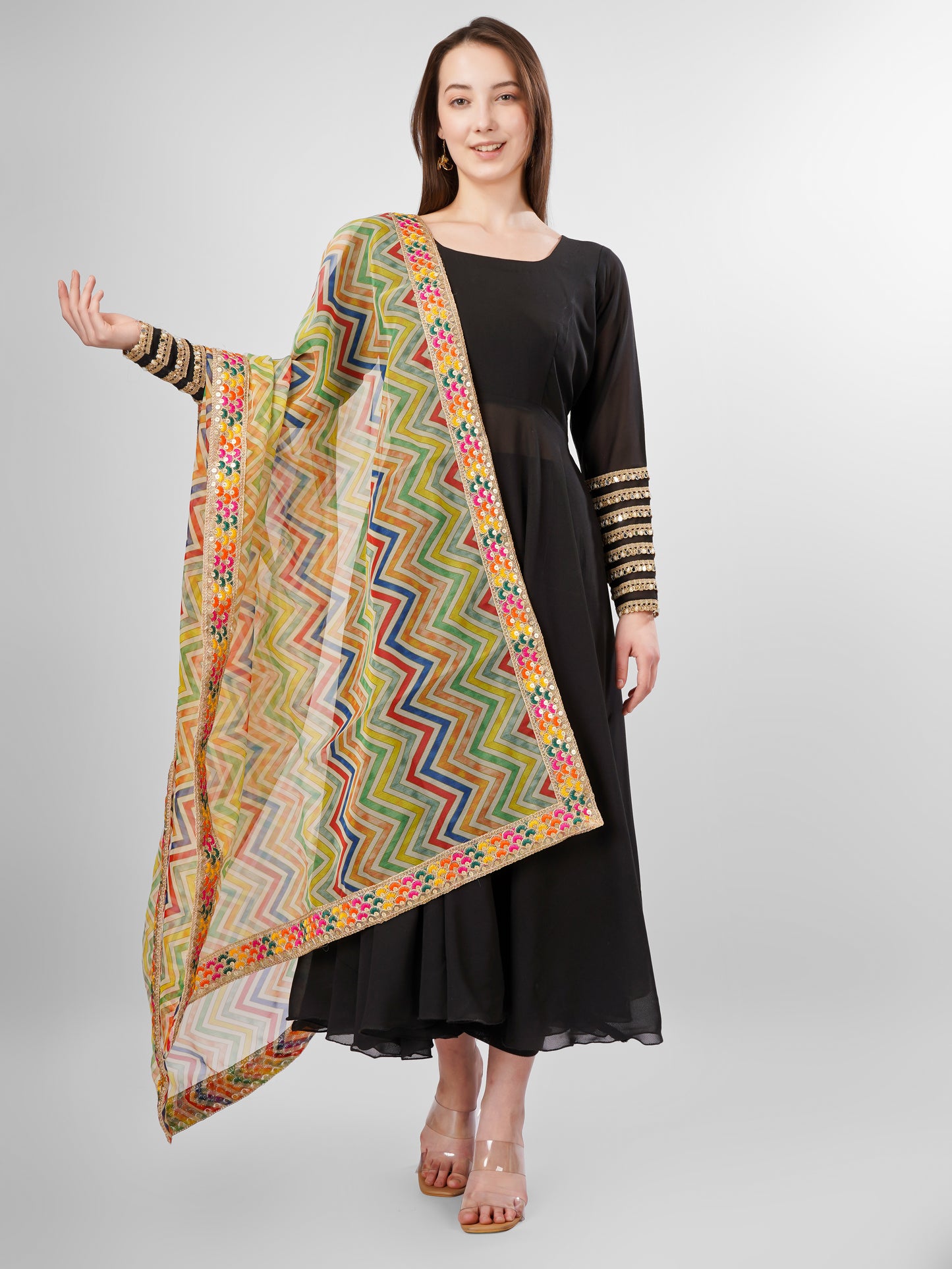 Multicolour Organza Embellished Dupatta
