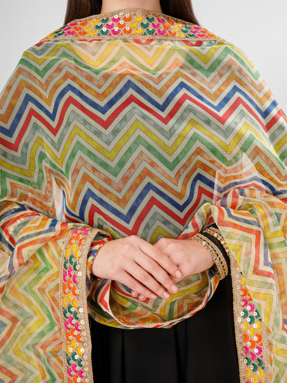 Multicolour Organza Embellished Dupatta