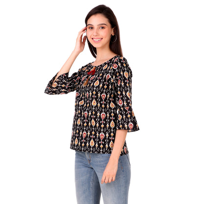 Black Printed Cotton Top