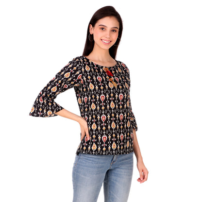Black Printed Cotton Top