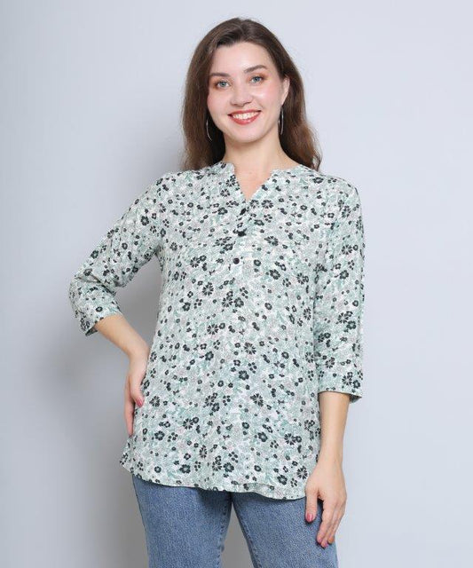 Light Green Printed Viscose Tunic Top