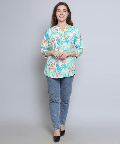 Sea Green Colour Multi Printed Modal Tunic Top