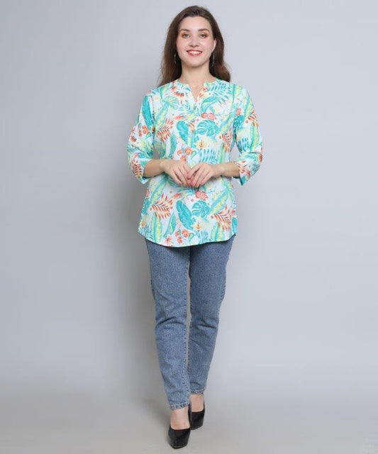 Sea Green Colour Multi Printed Modal Tunic Top