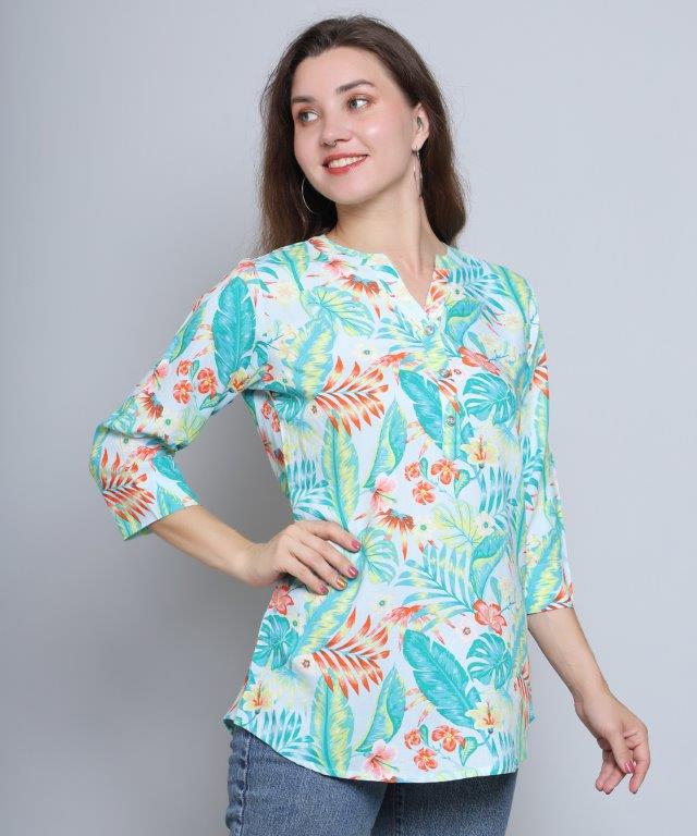 Sea Green Colour Multi Printed Modal Tunic Top