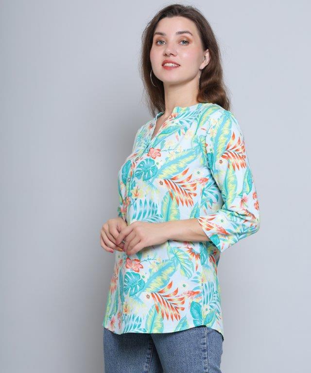 Sea Green Colour Multi Printed Modal Tunic Top