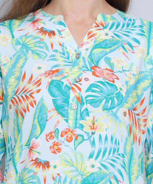 Sea Green Colour Multi Printed Modal Tunic Top