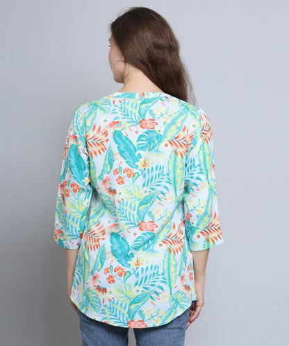 Sea Green Colour Multi Printed Modal Tunic Top