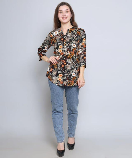 Black Colour Multi Printed Modal Tunic Top