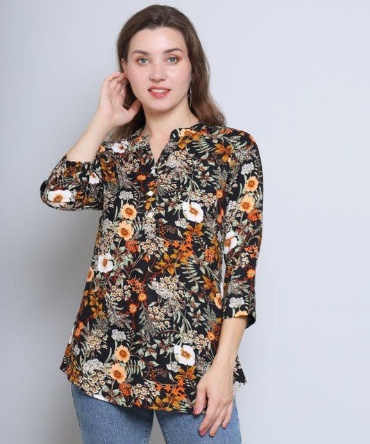 Black Colour Multi Printed Modal Tunic Top