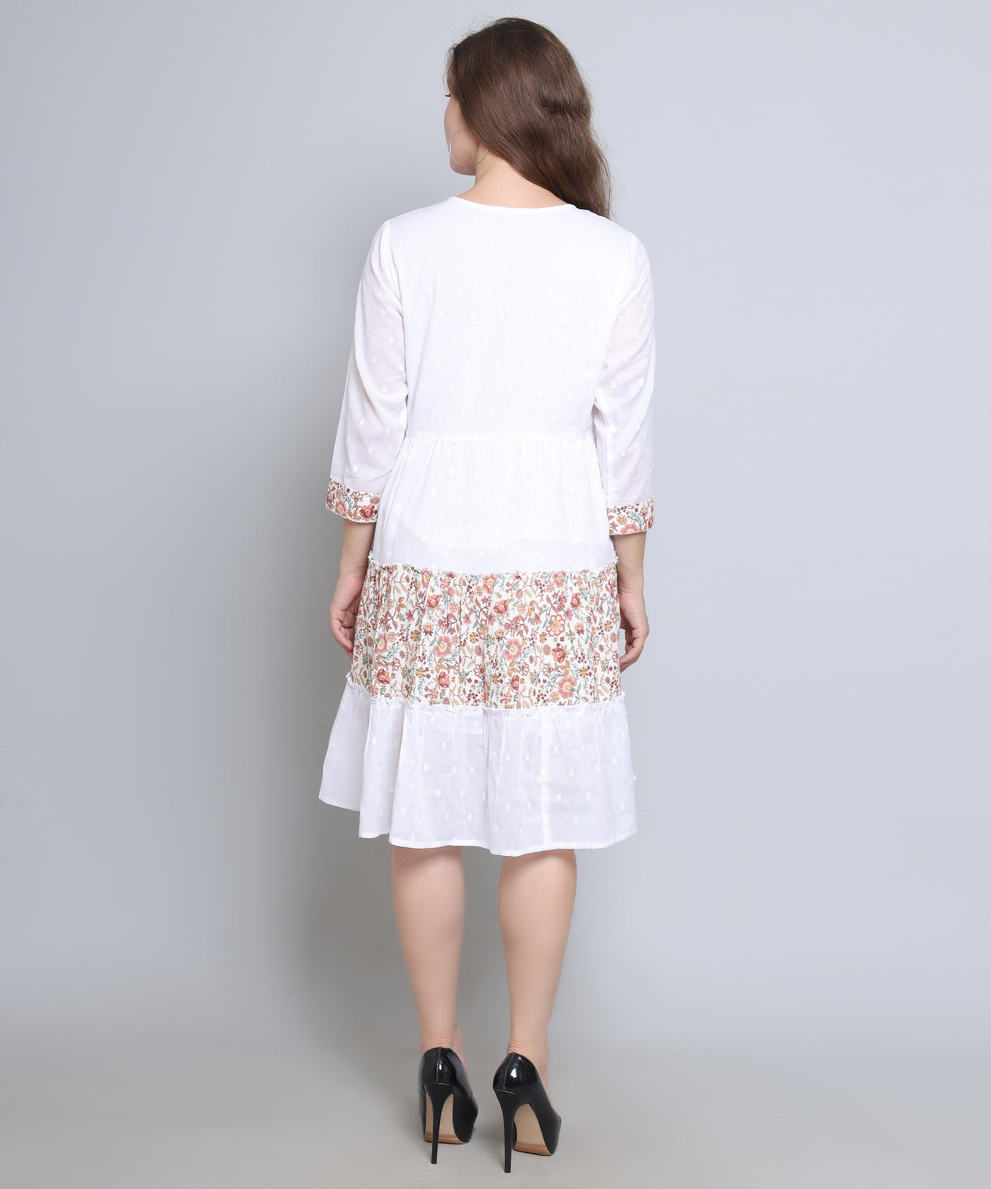 White Colour Embroidered Cambric Cotton Dress