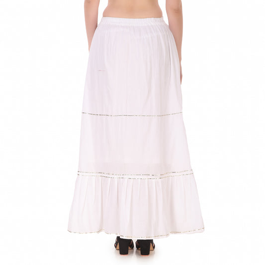 White Colour Embellished Cotton Skirt