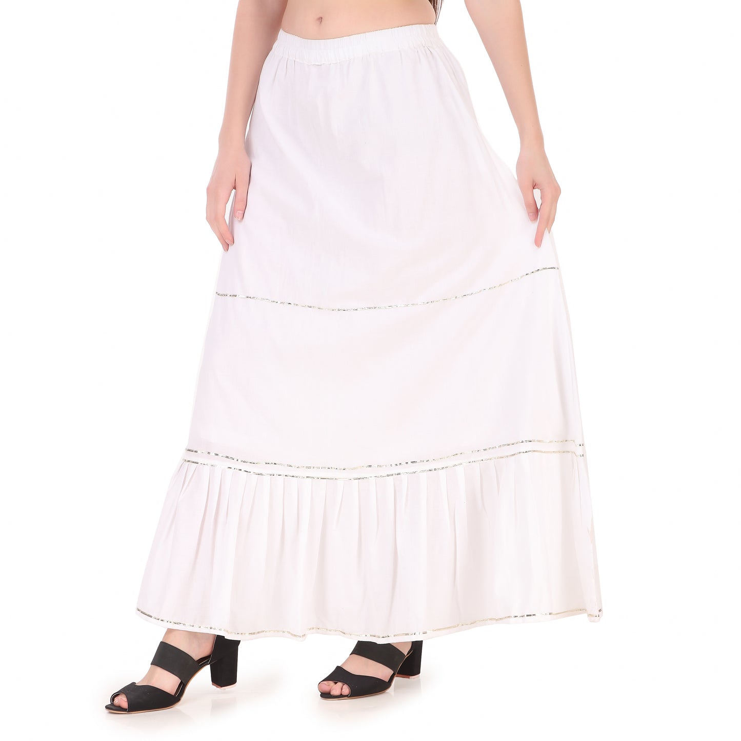White Colour Embellished Cotton Skirt