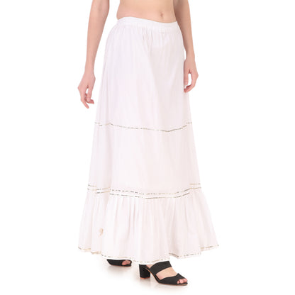 White Colour Embellished Cotton Skirt