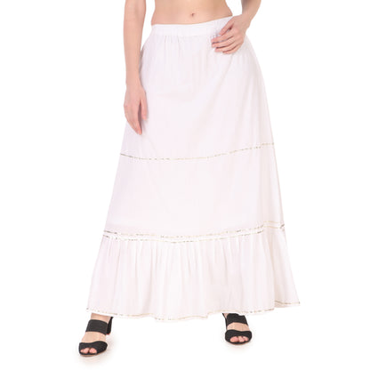 White Colour Embellished Cotton Skirt