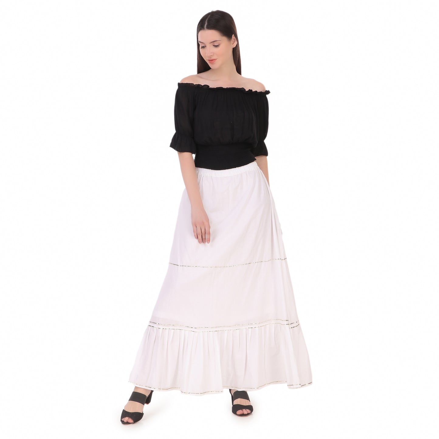 White Colour Embellished Cotton Skirt