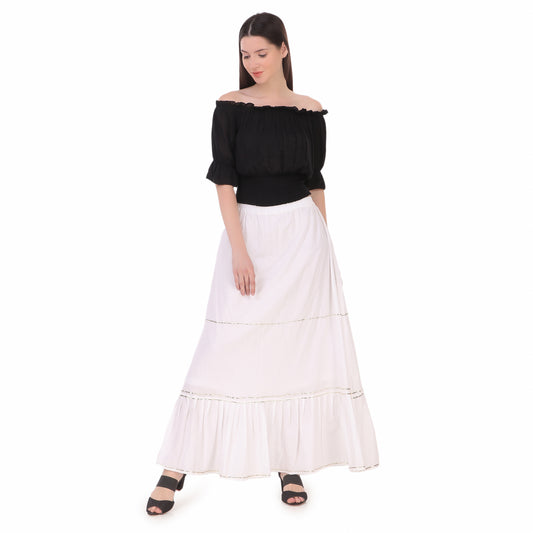 White Colour Embellished Cotton Skirt