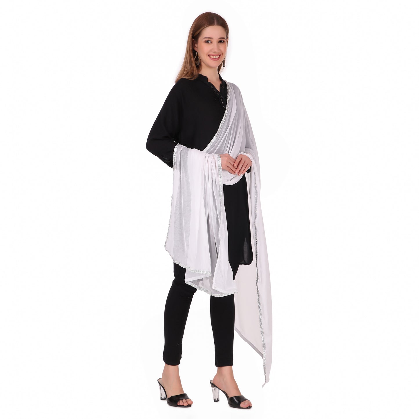 White Chiffon Embellished Dupatta
