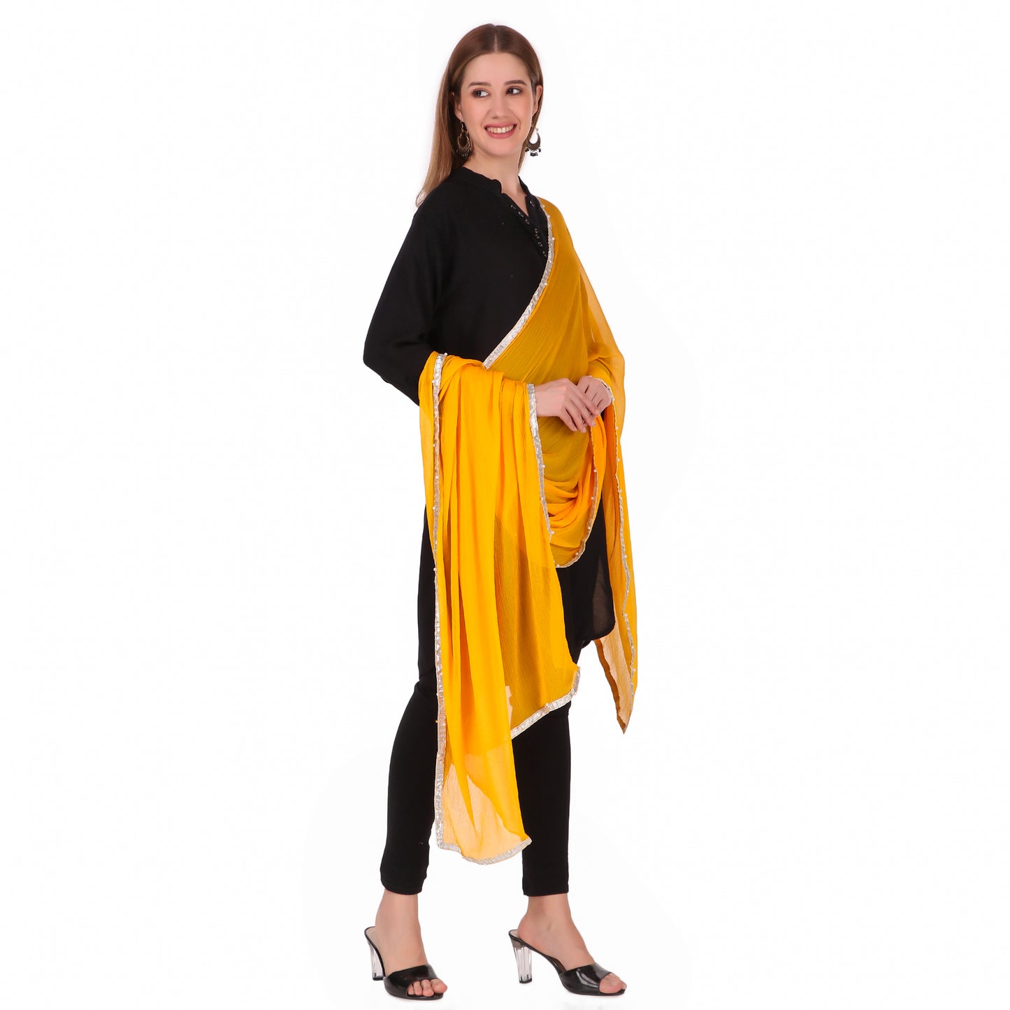 Yellow Chiffon Embellished Dupatta