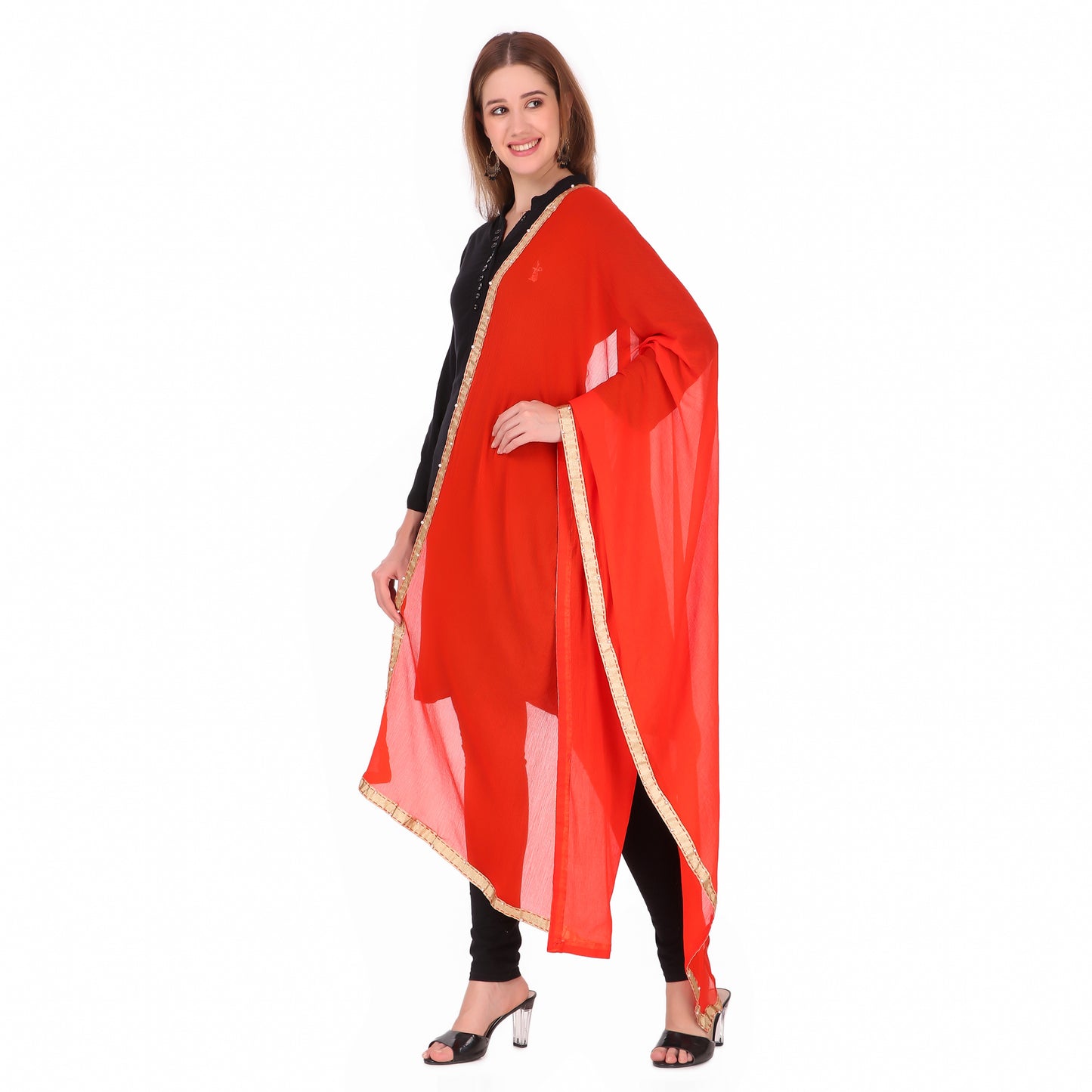 Orange Chiffon Embellished Dupatta